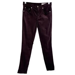 Rag & Bone Skinny Jeans Womens 26 Maroon Velvet "10 Inch Capri"  Classic Minimal